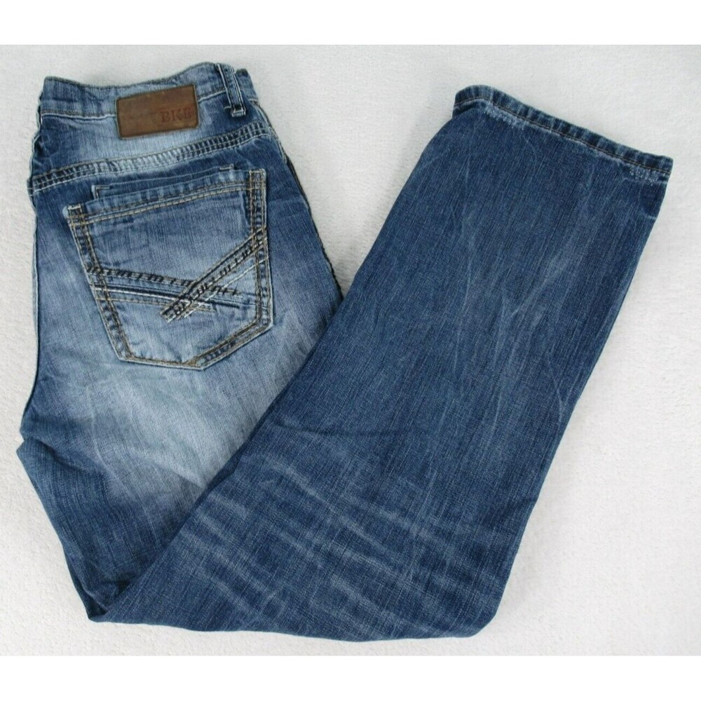 BKE Ryan Jeans Men's Sz 33R Straight Leg Thick Stitching Medium Faded Wash Blue